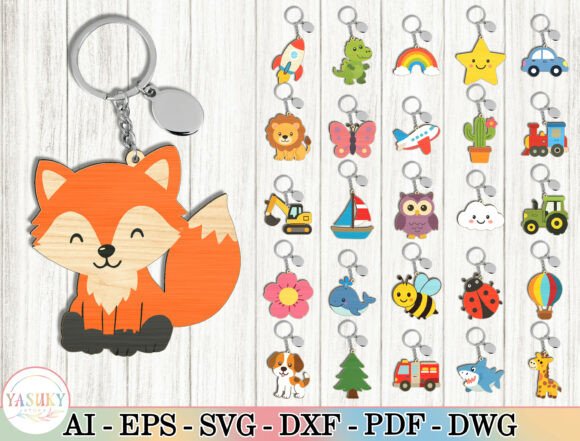 Download Cute Animal &amp; Kids Keychain SVG Bundle - Kids Collection
