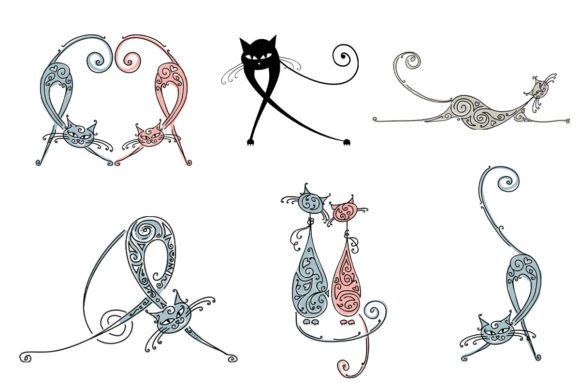 Download Set Hand Drawn Funny Cat Cartoon Doodle - Cat cartoon Collection